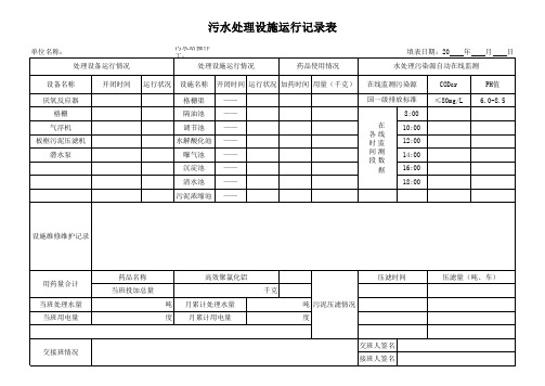 污水处理设施运行记录表