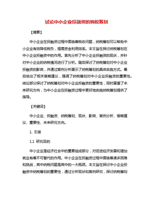 试论中小企业投融资的纳税筹划