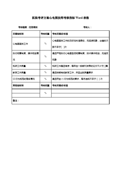 医院考评方案心电图技师考核指标Word表格