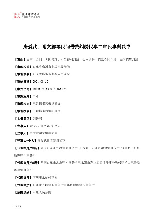 唐爱武、谢文娜等民间借贷纠纷民事二审民事判决书