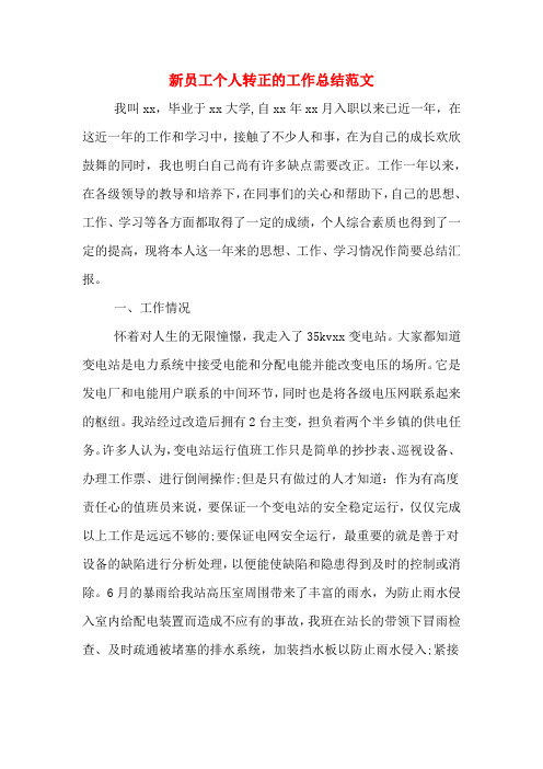 2019年新员工个人转正的工作总结范文