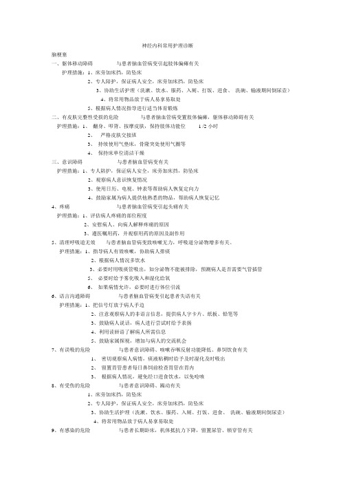 神经内科常用护理诊断