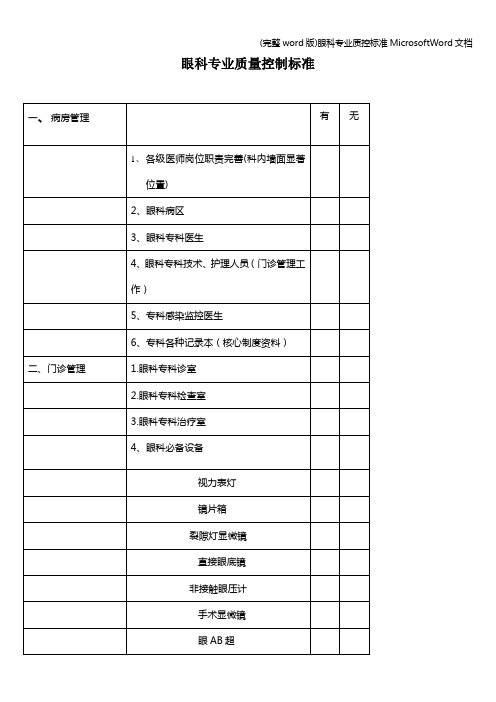 (完整word版)眼科专业质控MicrosoftWord文档