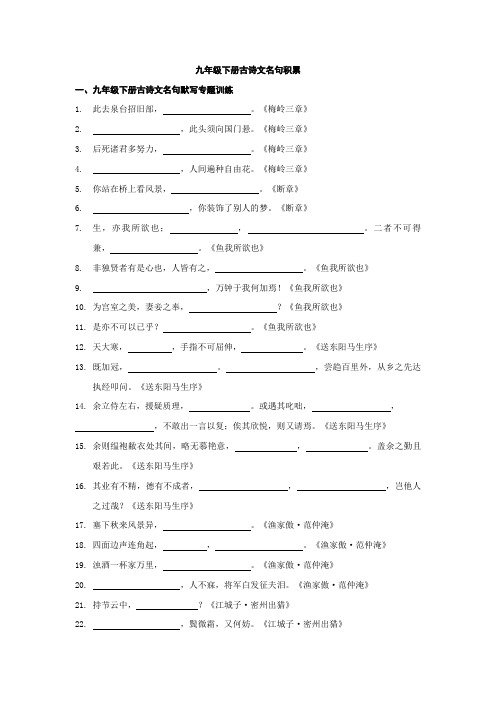 专题06 九年级下册-2022年中考语文古诗文名句积累终极过关练习