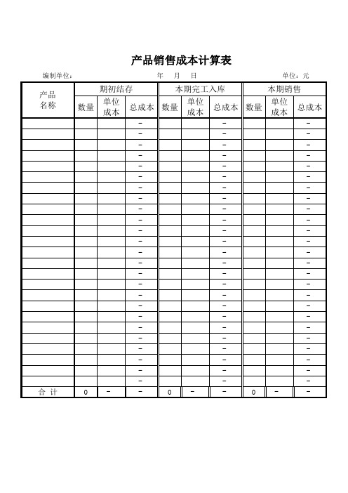 产品销售成本计算表模板