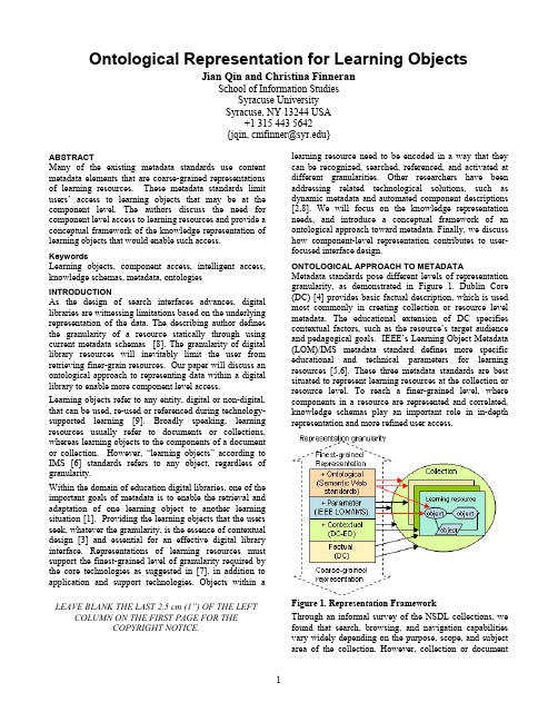 Ontological representation of learning objects