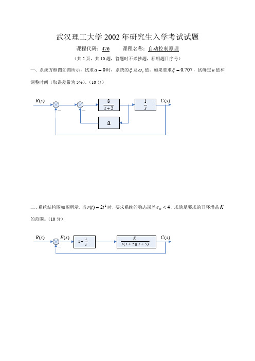 02-09年武汉理工大学自控试卷留空试卷