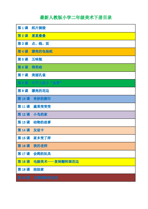 最新人教版小学二年级美术下册全册教案