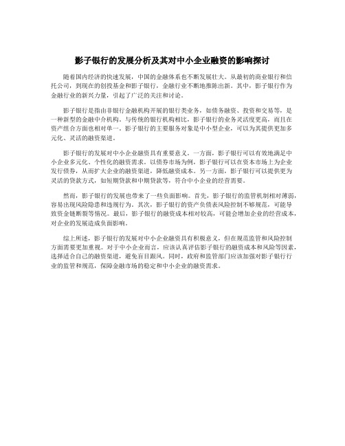 影子银行的发展分析及其对中小企业融资的影响探讨