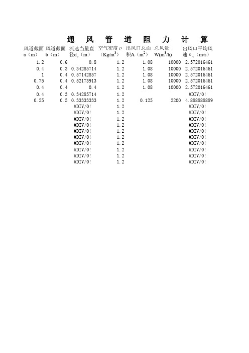 通风机风压计算表