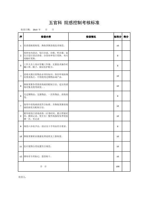 五官科 院感控制考核标准