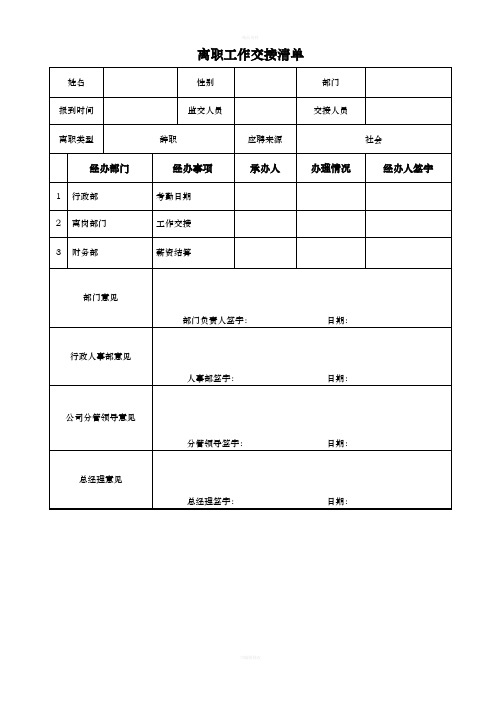 公司员工离职类表格模版