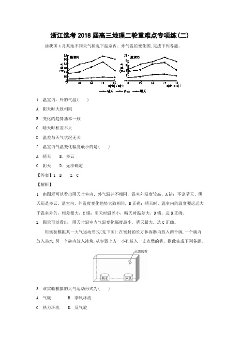 【地理学考】浙江选考2018届高三地理二轮重难点专项练(二)