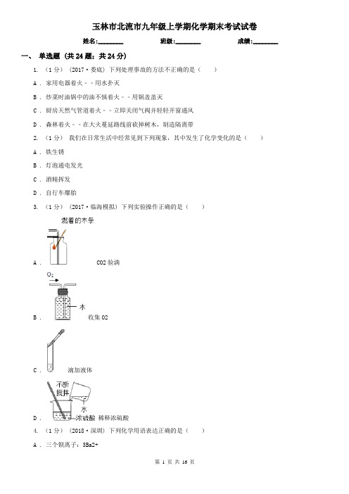 玉林市北流市九年级上学期化学期末考试试卷