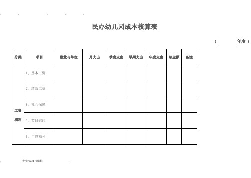 民办幼儿园成本核算表