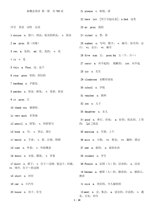 《新概念英语》第一册单词表