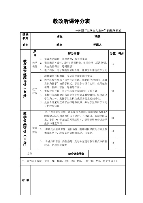 7、xx学院教学改革听课评分表