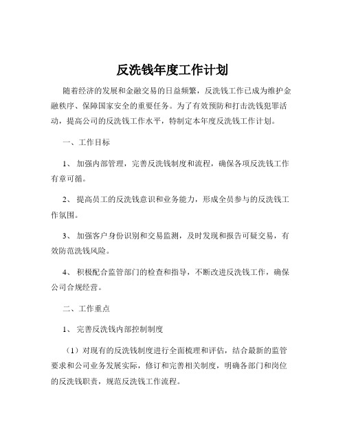 反洗钱年度工作计划