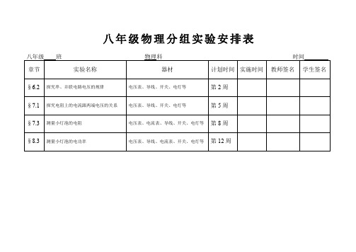 八年级物理分组演示实验安排表