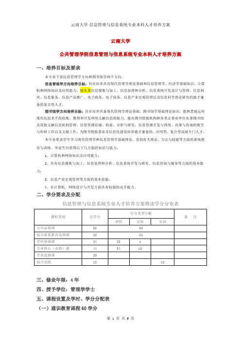 云南大学-信息管理与信息系统专业本科人才培养方案