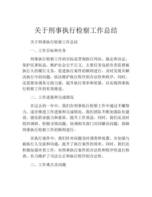 关于刑事执行检察工作总结