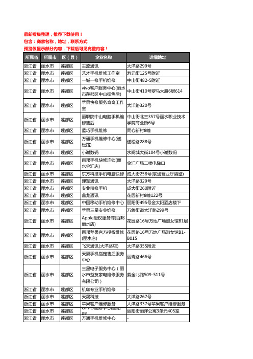 新版浙江省丽水市莲都区手机维修企业公司商家户名录单联系方式地址大全27家