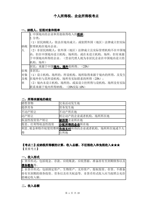 初级会计考试经济法基础：业所得税、个人所得税法律制度考点