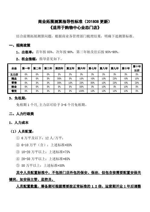 商业拓展测算标准-购物中心201808