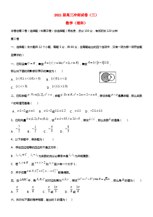 甘肃省肃南县第一中学2021届高考数学下学期最后冲刺卷试题（三）理(1)