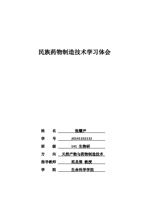 药物制造技术-学习心得