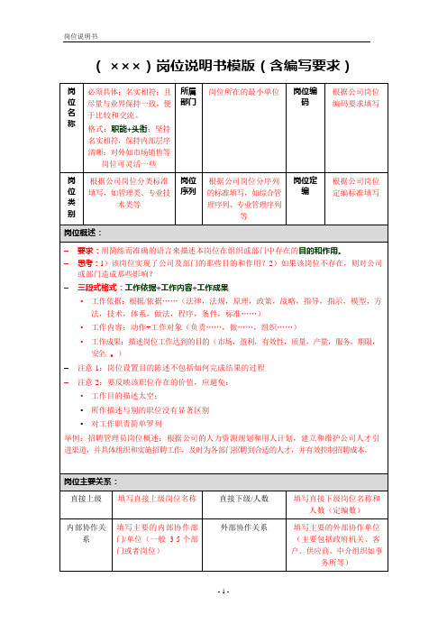 (完整版)岗位说明书模板(含编写要求)(可编辑修改word版)