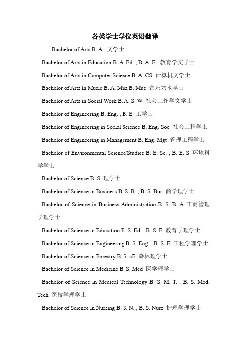 各类学士学位英语翻译