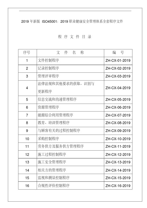 2019新版iso45001：2019职业健康安全管理体系全套程序文件