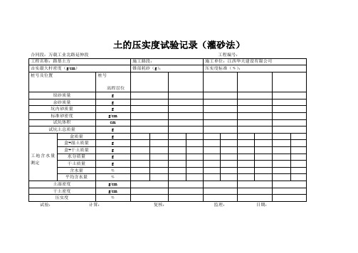 土的压实度试验记录