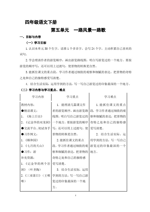 第五单元  一路风景一路歌大单元学习任务群教学设计2023-2024学年四年级下册语文统编版