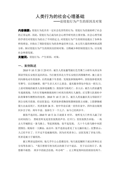 人类行为的社会心理基础 ——论侵犯行为产生的原因及对策解读