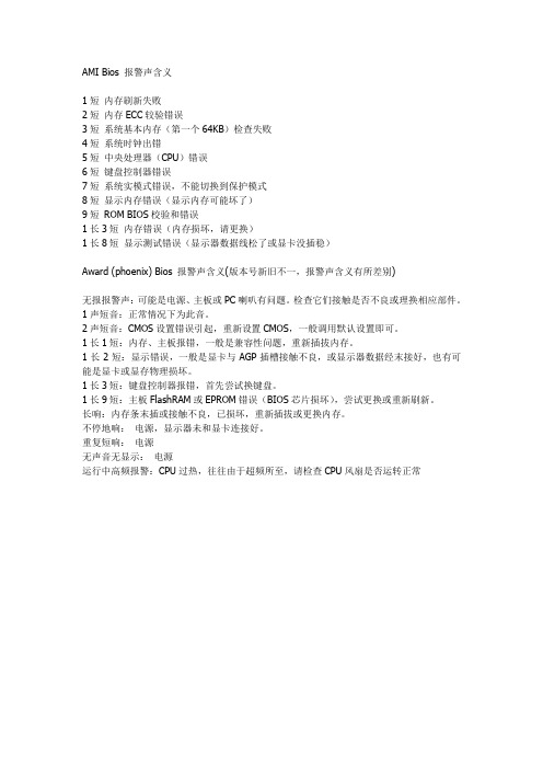AMI Bios 报警声含义