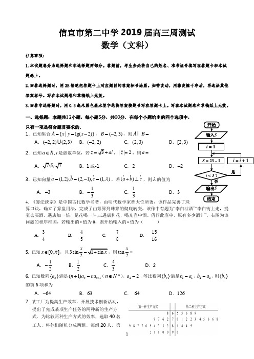 广东省信宜市第二中学2019届高三下学期周测试数学(文科)