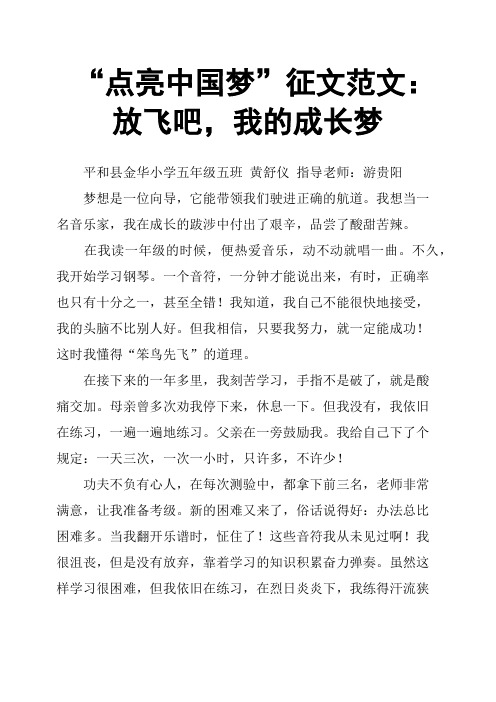 “点亮中国梦”征文范文:放飞吧,我的成长梦