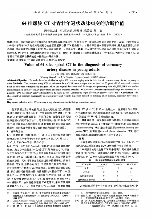 64排螺旋CT对青壮年冠状动脉病变的诊断价值