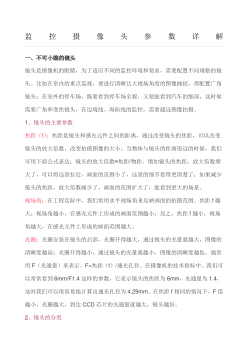 监控摄像头参数详解