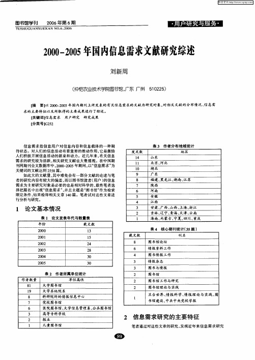 2000-2005年国内信息需求文献研究综述