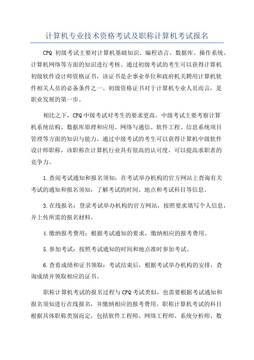 计算机专业技术资格考试及职称计算机考试报名