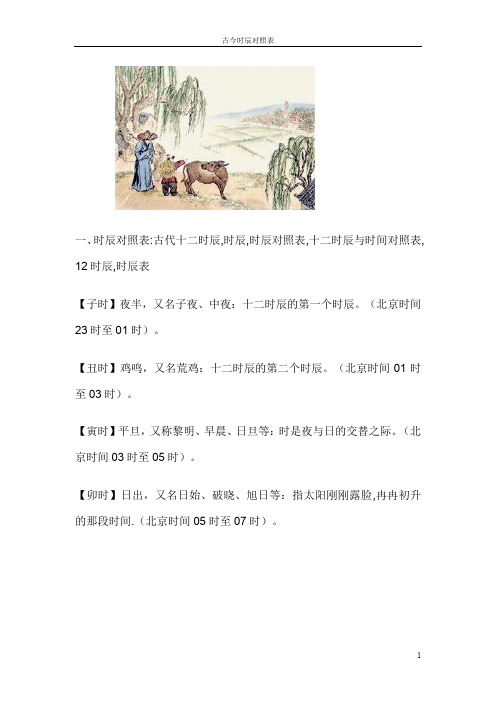 一、时辰对照表：古代十二时辰,时辰,时辰对照表,十二