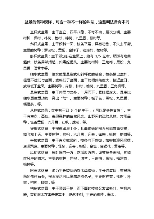 盆景的各种模样，对应一种不一样的叫法，这些叫法各有不同