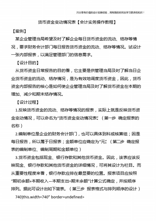 货币资金变动情况表【会计实务操作教程】