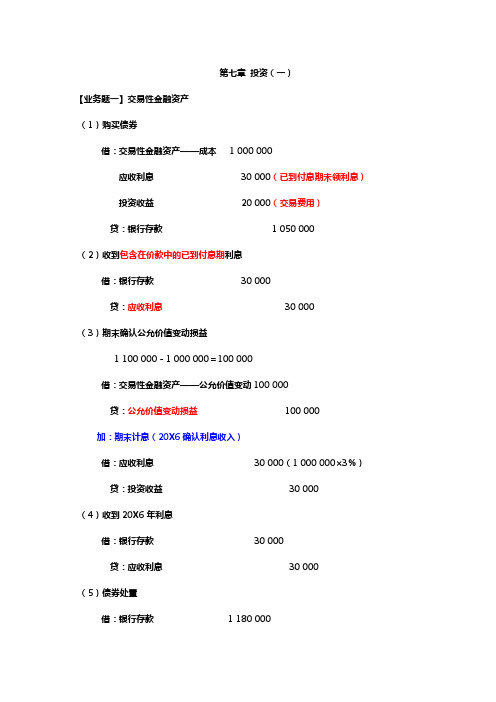 【立信司令】中财第七章投资(一)习题答案