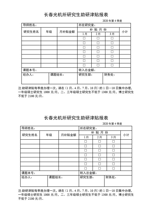 长春光机所研究生助研津贴报表【模板】