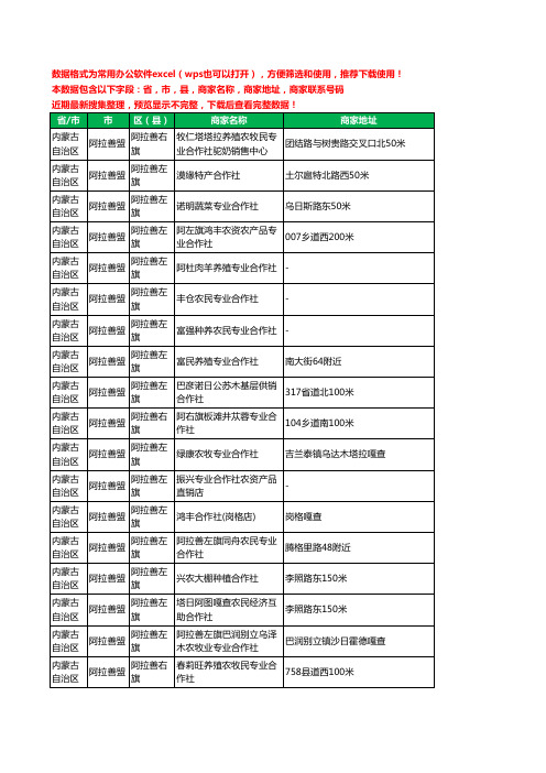 2020新版内蒙古自治区阿拉善盟合作社工商企业公司商家名录名单黄页联系电话号码地址大全38家