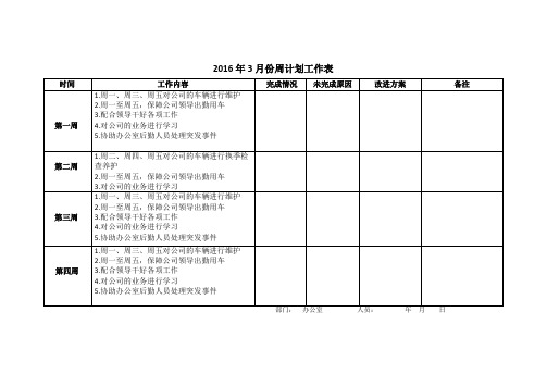 2016年3月份周计划工作表 - 朱